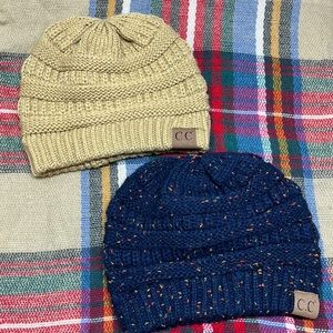 2 CC Beanies and blanket scarf